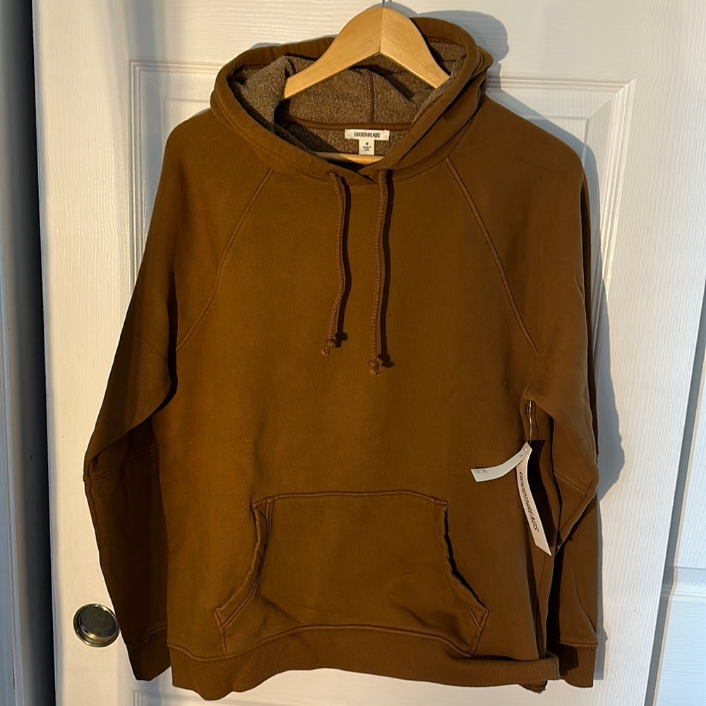 NWT Goodthreads Washed Fleece Pullover Hoodie cocoa brown